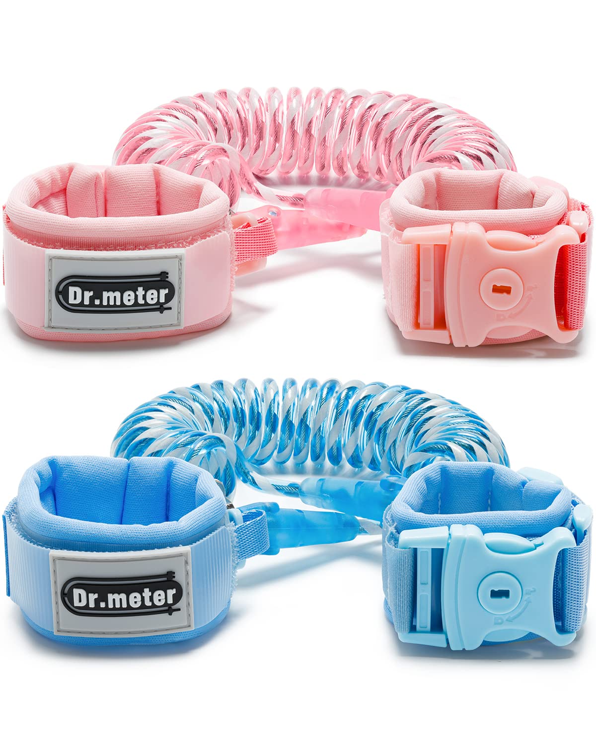 Dr.meter Toddler Leash, 2 Pack Safety Anti Lost Wrist Link with Key Lock, Reflective Child Walking Harness, 8.2ft Blue + 4.92ft Orange Kids Leash for Supermarket Mall Airport Amusement Park Zoo Travel