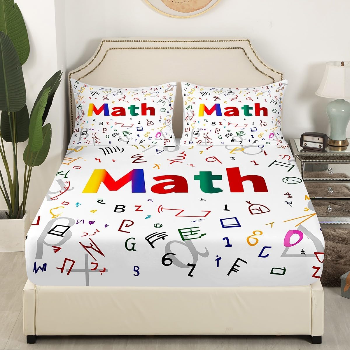 Erosebridal Science Theme Bed Sheets Set Full Size for Boys Girls Chemistry Periodic Table Print Sheet Set Chemical Subject Theme Sheets Teens Kids Math Science Atyle Fitted Sheet 4 Pcs