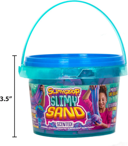 SLIMYSAND by Horizon Group USA, 1.5 Lbs of Stretchable, Expandable, Moldable Cloud Slime, Non Stick, Slimy Play Sand in A Reusable Bucket, Blue- A Sensory Activity , Light Blue