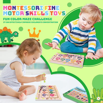 Uiseba Dinosaur Mini Magnetic Color and Number Maze Montessori Toy for Ages 3 4 5, Toddler Busy Board, Educational Preschool Learning Activities, Ideal Christmas & Birthday Gift for Boys and Kids