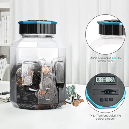 X-Large Piggy Bank for Adults Kids, Vcertcpl Digital Coin Counting Bank with LCD Counter, 2.4L Capacity, Great Coin Counter Bank Money Counting Jar with Total Amount Displayed (Silver, X-Large)