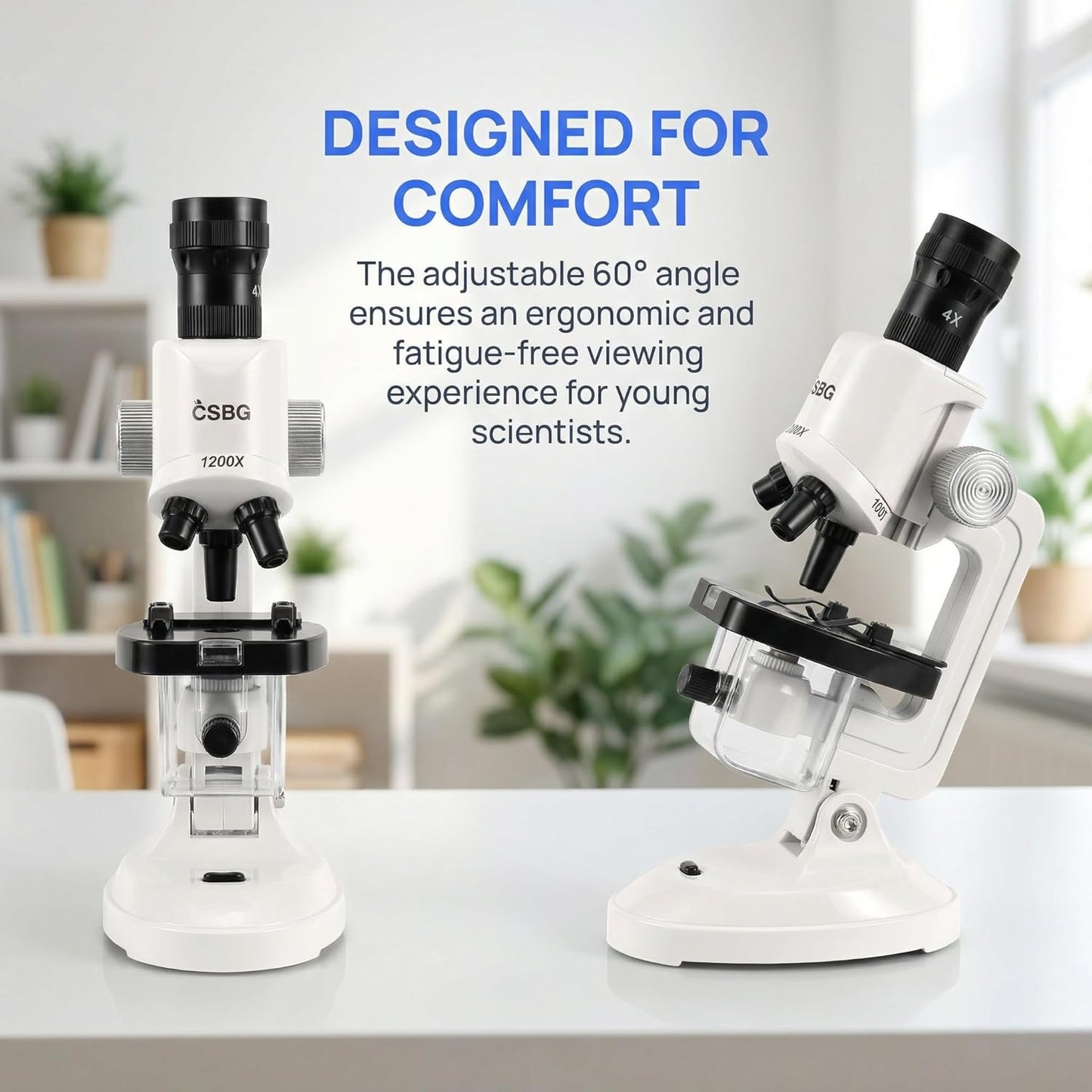 Kids Microscope Kit with LED Light - 100X/400X/1200X Magnification for STEM Learning, 12 Prepared Slides, Easy-to-Use Science Learning Kit (Ages 5-12) - Yellow