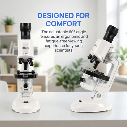 Kids Microscope Kit with LED Light - 100X/400X/1200X Magnification for STEM Learning, 12 Prepared Slides, Easy-to-Use Science Learning Kit (Ages 5-12) - Yellow