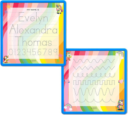 Kid's Name Tracing Board | Dry Erase Letter Tracing | Reusable Name Alphabet Tracing| Number Tracing | Personalized | Baby Unicorn Theme