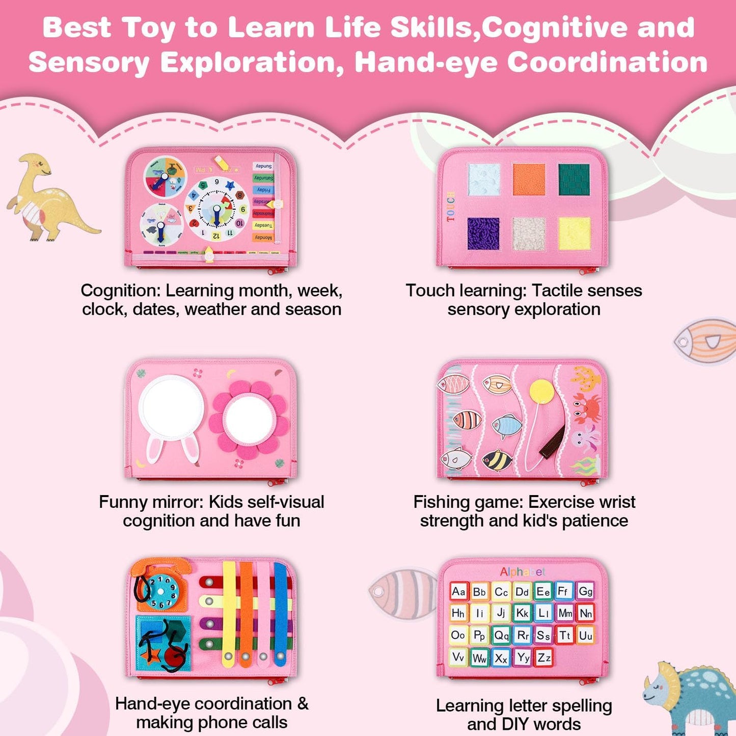 JHkim Busy Board Montessori Toys for 1 2 3 4 Year Old Boys Girls Gifts, Sensory Toy for Toddlers 1-3, Educational Activities Travel Toy for Airplane Car, Busy Book for Learning Fine Motor Skills,Blue