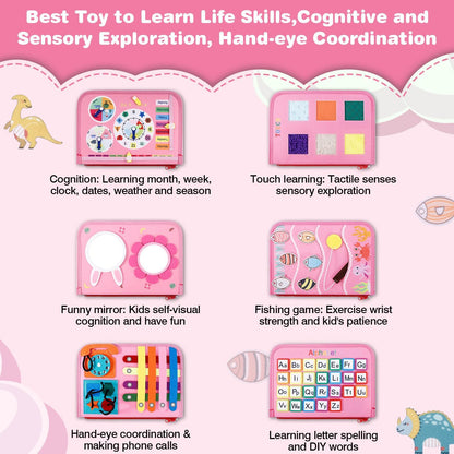 JHkim Busy Board Montessori Toys for 1 2 3 4 Year Old Boys Girls Gifts, Sensory Toy for Toddlers 1-3, Educational Activities Travel Toy for Airplane Car, Busy Book for Learning Fine Motor Skills,Blue