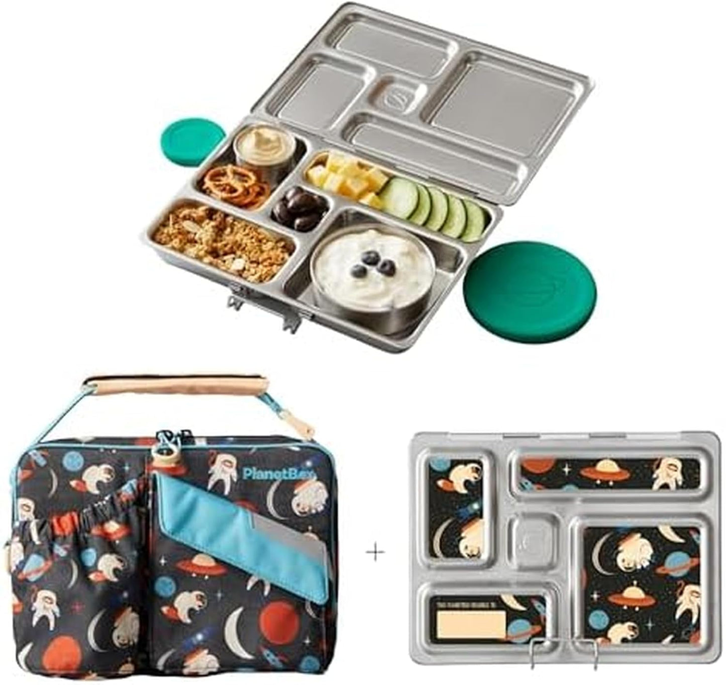 PlanetBox Rover Stainless Steel Bento Box Style Lunch Box Kit for Youth with 5 Compartments – Butterflies Edition includes Insulated Lunch Bag, Leakproof Food Containers & Matching Magnets