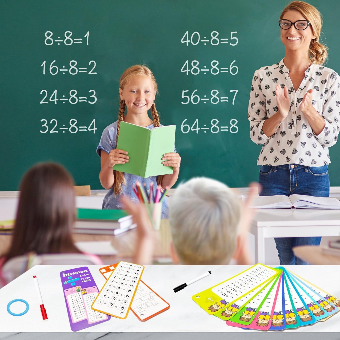 1-12 Multiplication Flash Cards, Large Math Table Flashcards, Including 15 Cards, 2 Dry Erase Markers, 1 Rings, Educational Times Table Flashcards for Classroom Home, for 1st to 3rd Grades