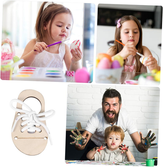 DOITOOL 5sets Blank Wood Chips Boys and Girls Graffiti Ornament Practice Shoe Lacing DIY Wood Chip Decoration for Craft Lovers