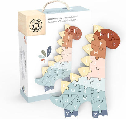 Speedy Monkey Colorful Wooden Alphabet Puzzle | Non Toxic, Child-Safe Paint, Learning Toy for Kids, Educational Fun, Easy-Grasp Letters, Enhances Fine Motor Skills