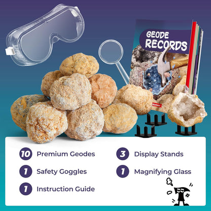 EDUMAN Geodes with Crystals Break Open 10 Premium Geode Kit - Geology Geode Crystal Science Kit - STEM Educational Toys Birthday Gifts for Boys and Girls (Potential for Coloured Geodes Crystals)
