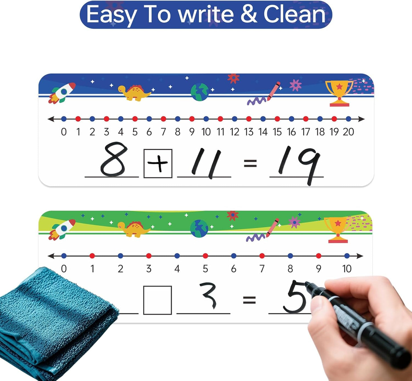 32 Packs Numbers Line Dry Erase Board Cards, 4"x12" Double Sided Numbers Line Dry Erase Board, 0-10 on one Side and 0-20 on The Other Side; Classroom Must Haves Home Desktop Portable Math Whiteboards