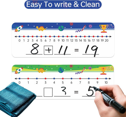 32 Packs Numbers Line Dry Erase Board Cards, 4"x12" Double Sided Numbers Line Dry Erase Board, 0-10 on one Side and 0-20 on The Other Side; Classroom Must Haves Home Desktop Portable Math Whiteboards