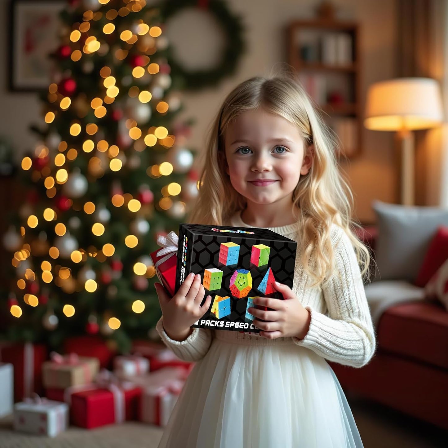 AuntyFey Speed Cube Set, 5 Pack Speed Magic Cube with Speed Cube 3x3, 2x2, 4x4, Pyramid Megaminx Stickerless Cube for Kids Toddlers Adults, Puzzle Cube Set for Kid