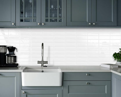 Plain White Peel and Stick Backsplash Tile Rectangle Subway Self Adhesive Wall Tiles for Kitchen (10-Sheet,12"x12")