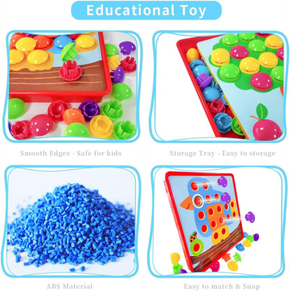 Yihurlm 58 Pcs Button Art Toys for Toddlers,Color Matching Mosaic Pegboard Early Learning Educational Toys,Toddler Activities Crafts for Toddlers,Include 12 Pictures and 46 Buttons with Box