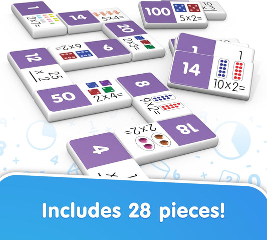 Junior Learning Multiplication Dominoes Game Set, 28 Pieces, Ages 7-9, Math Skills, Grade 2-3