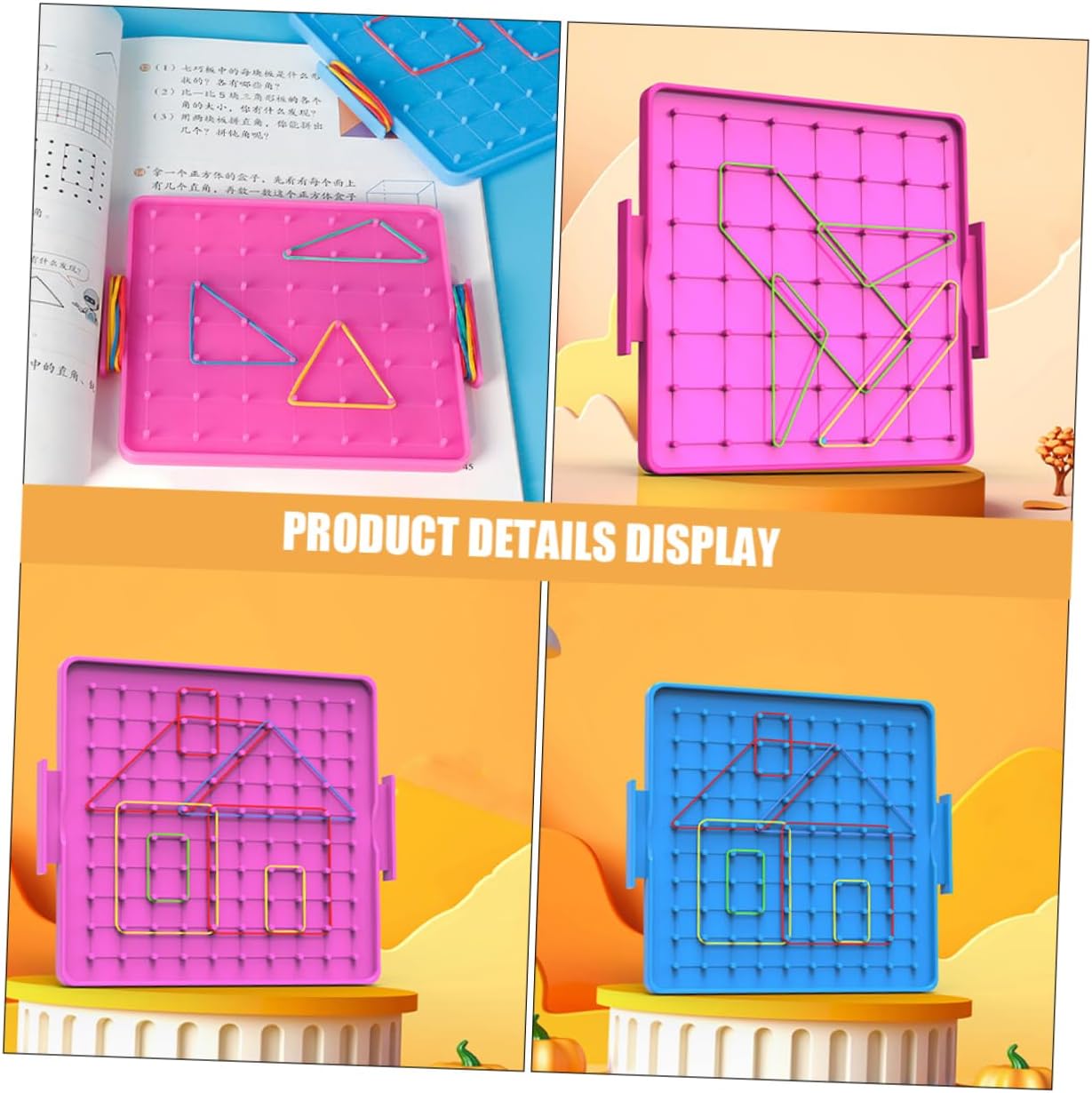 2pcs Double-Sided Geoboard for Boys and Girls Plastic Student Pegboard Educational Math Manipulative Bands for Classroom Activities and Home Learning