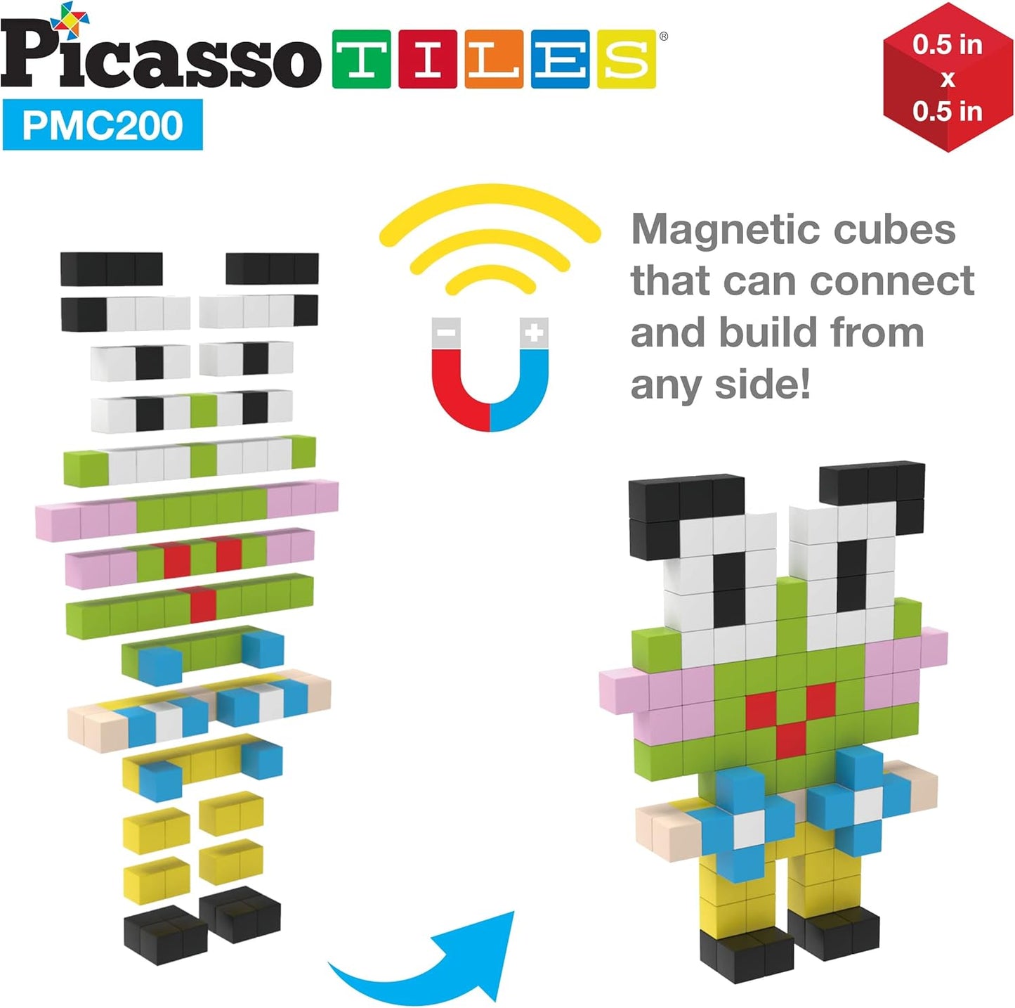 PicassoTiles 60pc Magnetic Puzzle Cube Building Set 1 Inch 3D Blocks STEM Construction Toy for Toddlers Kids Boys Girls Age 3+ Montessori Learning Travel Sensory Gift with Educational Idea Book PMC60