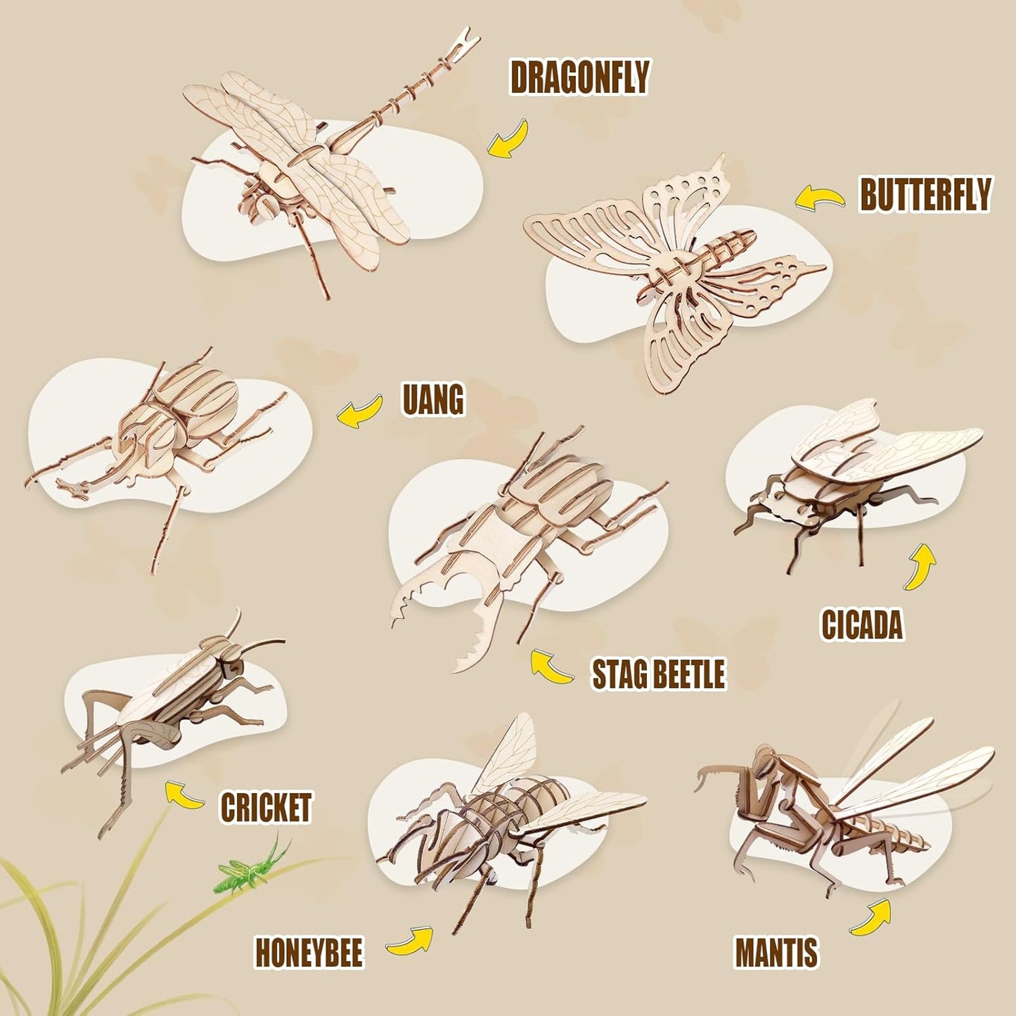 3D Wooden Puzzles for Kids, 8 Pcs Animal Assembly Model Wood Arts and Craft Puzzles Set, No-Glue DIY Delicate Pendant STEM Toys for Boys Girls Ages 6+, Educational Birthday Gift, Party Favors