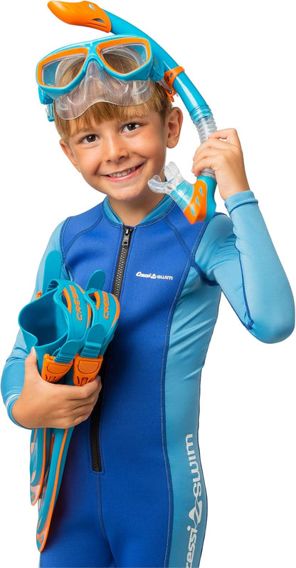 Cressi Junior Snorkel Kit for Kids Ages 3 to 8 - Mask + Dry Snorkel + Adjustable Fins + Net Bag – Rocks Kids Set