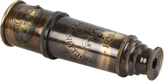 1920 Marine Telescope - Vintage Brass Spyglass with Wooden Box | 15” Antique Nautical Telescope - Pirate & Explorer Collectible | Handheld Monocular for Bird Watching, Sailing & Décor