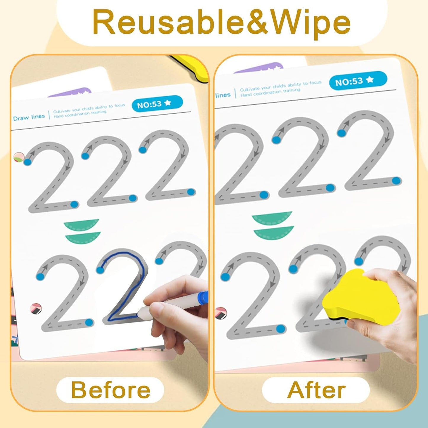 Scribble Smart Workbook, Handwriting Practice Workbook, Reusable Preschool Workbook and Tracing Book, Little Curious Mind Magic Scribble Smart Workbooks for Kid Ages 3-5 (4pcs Set)