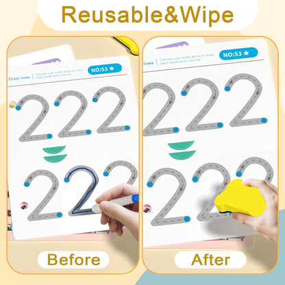 Scribble Smart Workbook, Handwriting Practice Workbook, Reusable Preschool Workbook and Tracing Book, Little Curious Mind Magic Scribble Smart Workbooks for Kid Ages 3-5 (4pcs Set)