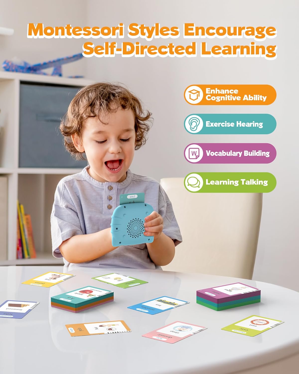 Airbition Talking Flash Cards for Toddlers 1 2 3 4 Year Olds, Montessori Language Learning Toys with 224 Words, Pocket Speech Therapy Toys, and Speech Development Educational Playthings for Children