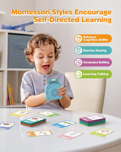 Airbition Talking Flash Cards for Toddlers 1 2 3 4 Year Olds, Montessori Language Learning Toys with 224 Words, Pocket Speech Therapy Toys, and Speech Development Educational Playthings for Children