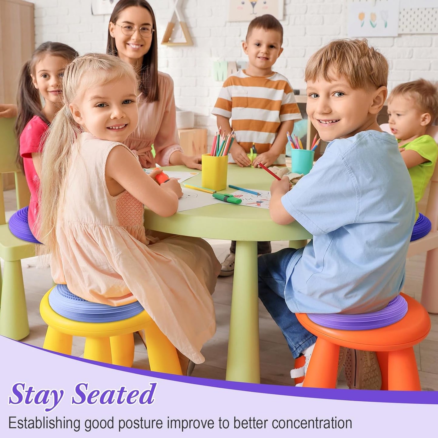 Libima 4 Pcs Wiggle Seat Inflated Wobble Cushion for Sensory Kid 13 Inches Balance Disc Flexible Seating for Classroom Sensory Pad for Chair Wiggle Cushion
