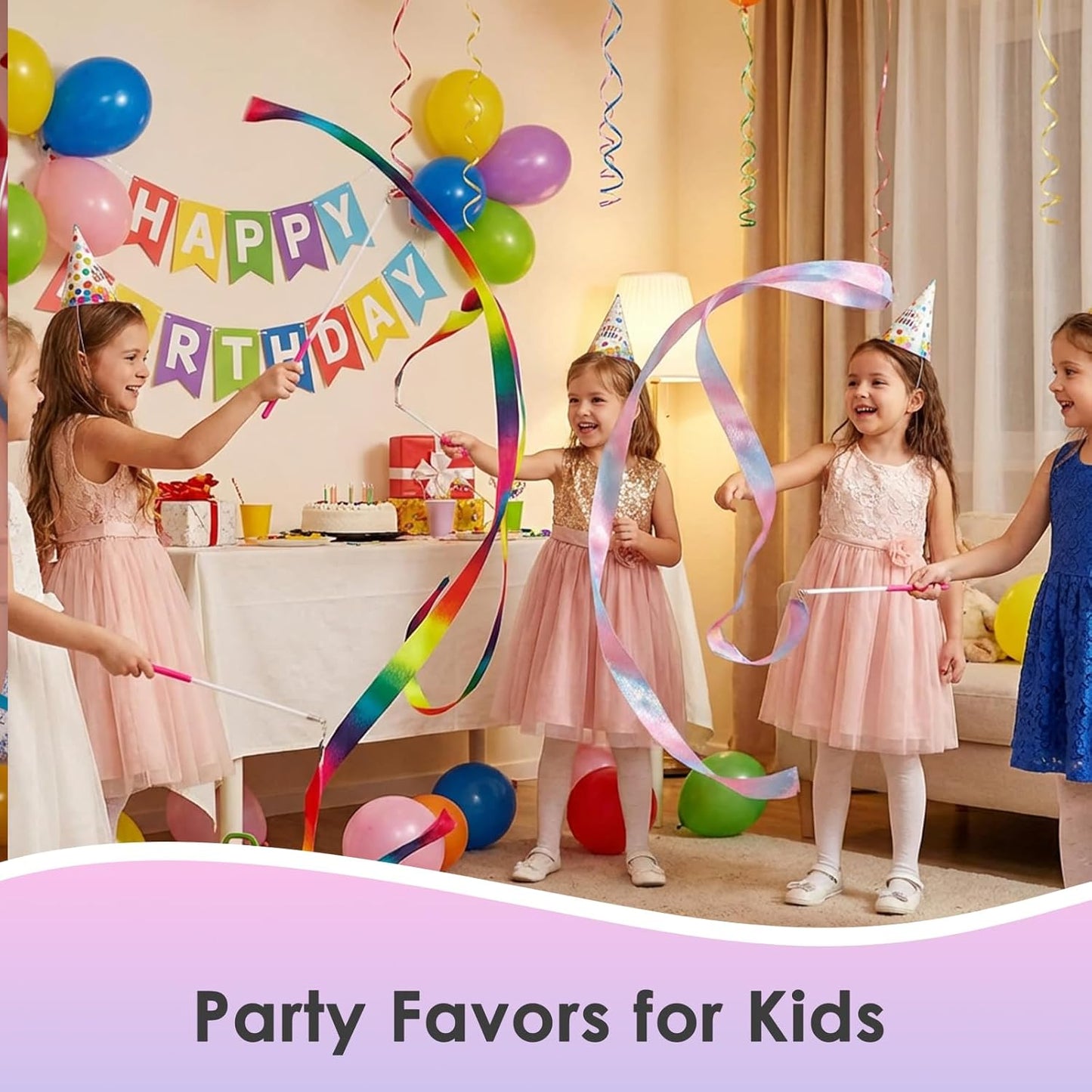 YGEOMER Ribbon Wands, 12pcs Rainbow Gymnastics Ribbons for Kids, Twirling Dance Sticks for Artistic Dancing, Talent Shows & Birthday Party Props