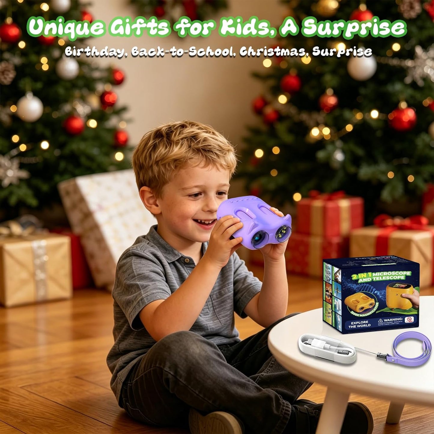 Handheld Microscope for Kids, 2 in 1 1000X Pocket Digital Microscope & 10X Telescope for Kids - Science Kits STEM Toys - Gifts for Boys Girls Ages 3 4 5 6 7 8 9 10 11 12 (Orange)