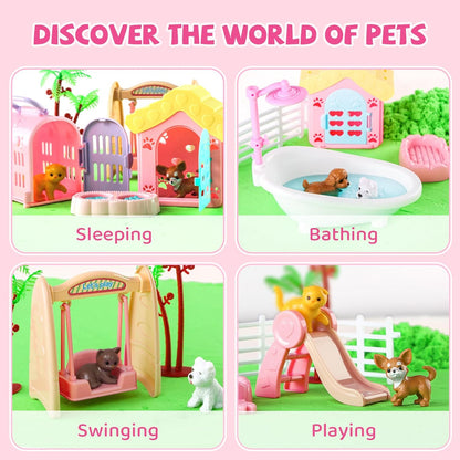 Aprilwolf 21 PCS Pet Sensory Bin, Dog & Cat Sandbox with Sand & Box, Play Sand Art Toys Kit, Pet Care Play Set, Beach Toys for Kids Ages 4-8, Birthday Gift Girls Boys 3 4 5 6 7 Years Old