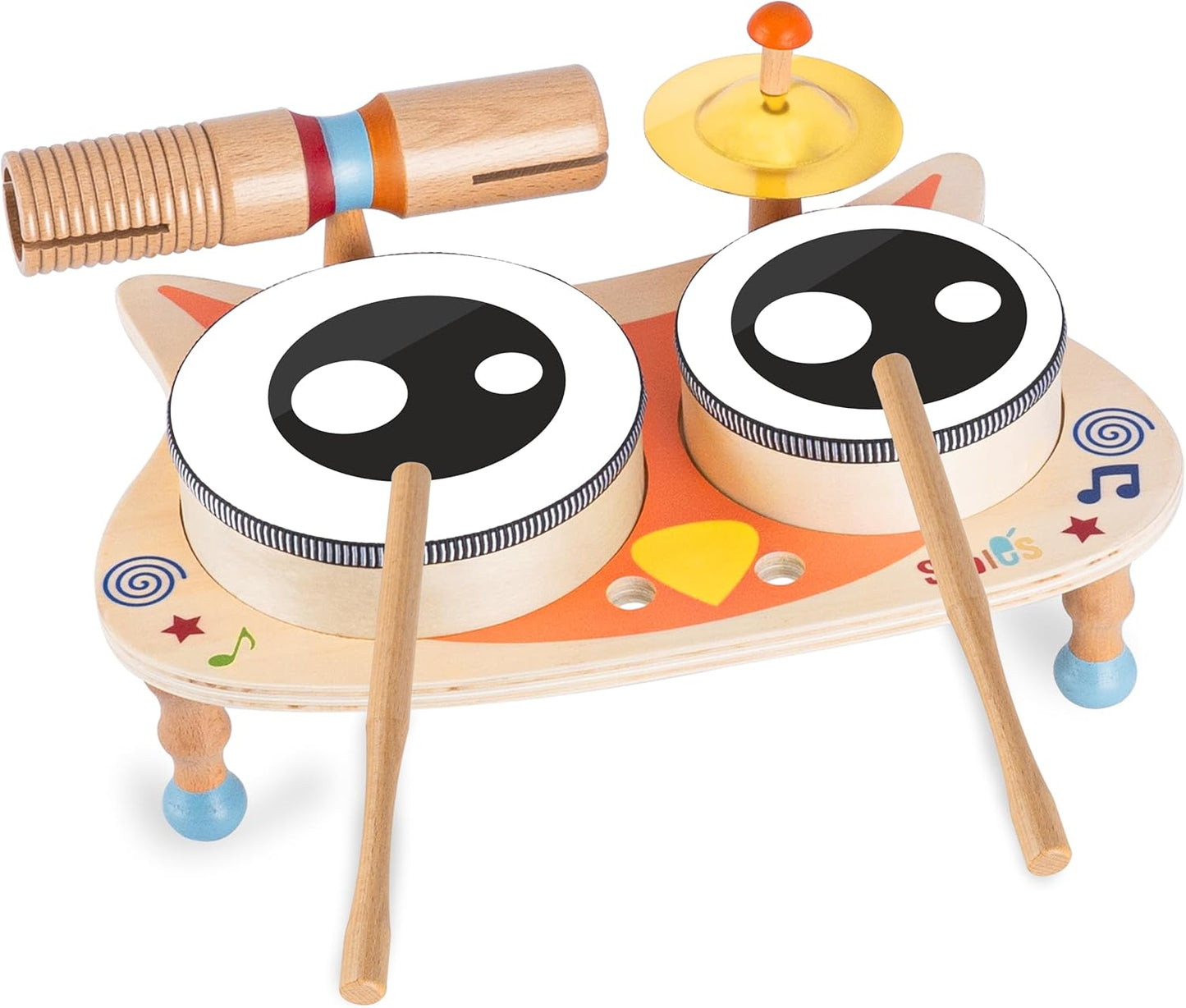 Stoie's Wooden Toddler Musical Instruments with Drum, Hand Bells, Flute, Maracas, Castanet, Tamburine, for Babies and Kids, Eco Friendly Montessori Educational Toy