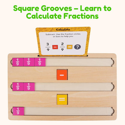Wooden Fraction Manipulatives Set, Double-Sided Fraction Circles & Fraction Tiles with Addition & Subtraction Symbols, Montessori Math Learning Toy for Homeschool & Elementary Classroom Grade K-3