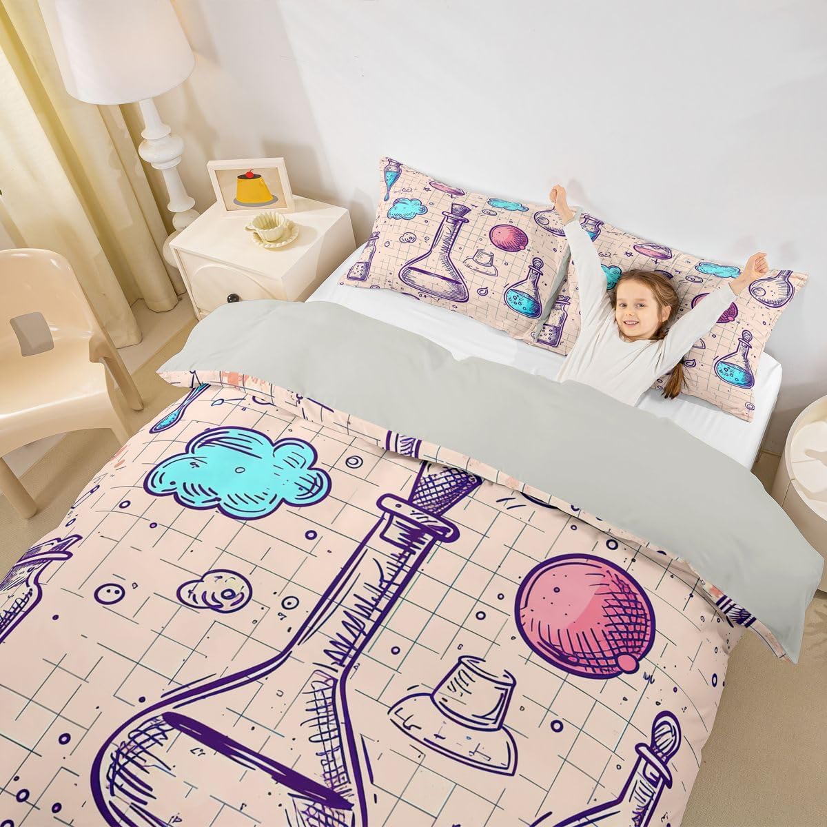 Erosebridal Chemistry Lab Bedding Set Twin Size Chemical Equation Duvet Cover for Boys Girls Chemical Elements Science Theme Comforter Cover Teens Kids Science Students Bedding School Dorm Room Decor