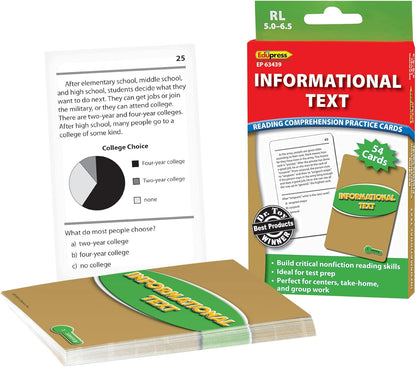 Edupress Reading Comprehension Practice Cards, Informational Text, Red Level (EP63437) Medium