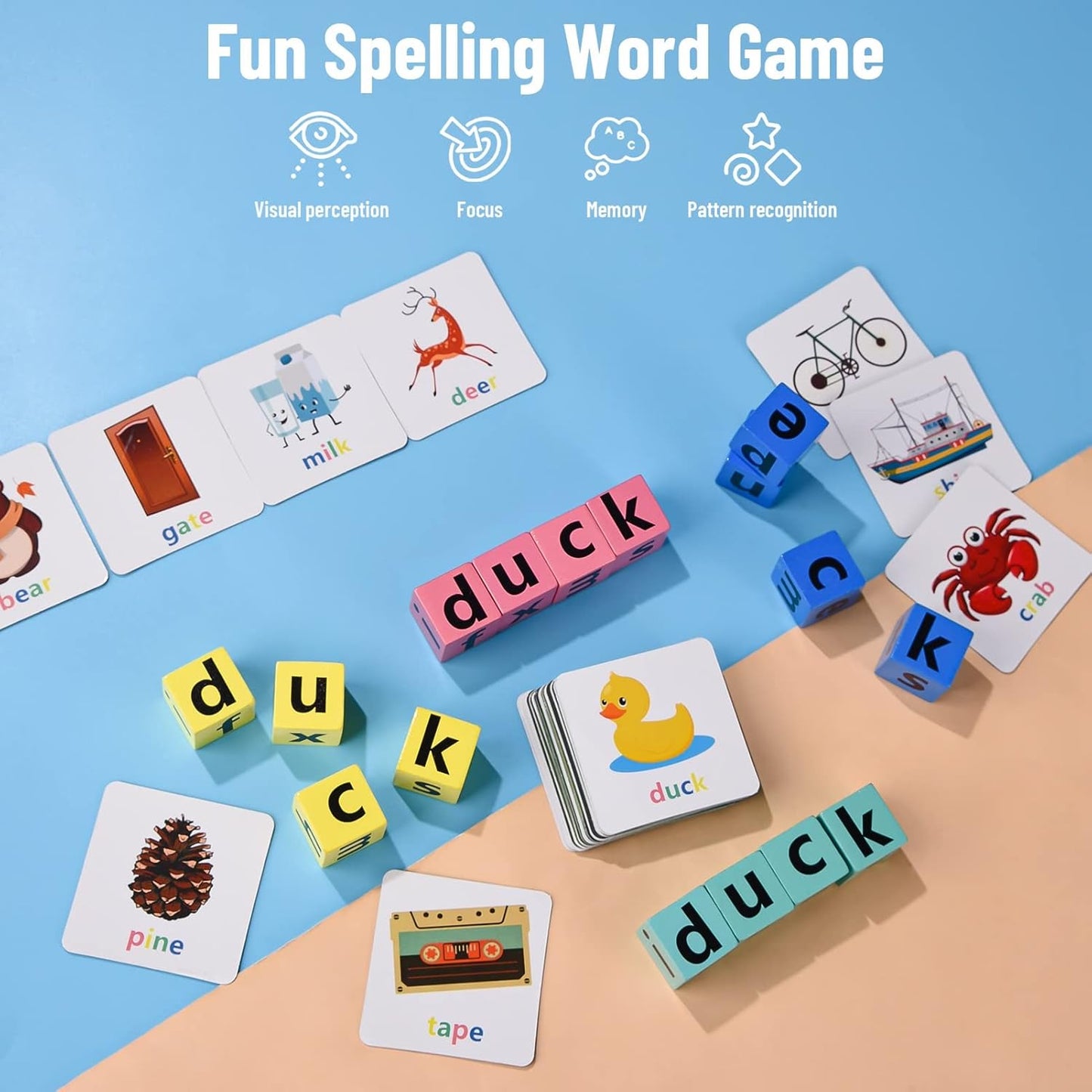 DragonflyDreams Wooden Blocks Spelling Game, Wooden Alphabet Puzzles Blocks, Matching Letter Game Kids Toys Alphabet Spelling Montessori Learning Toy Early, Learning Toys for Kids Ages