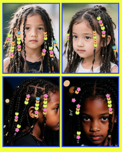 60Pcs Silicone Hair Beads for Kids Girls,5mm Colorful Soft Silicone Beads for Girls Braids Glow in The Dark Head Accessories Ties