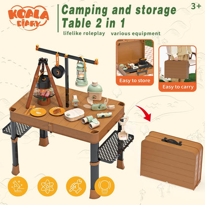 Fistone 50pcs Kids Camping Set with Folding Storage Table & Tent - Includes Projector Flashlight, Toddler Toys for Boys with Campfire, Pretend Play Camping Set with Food Toy, Ideal for Gift