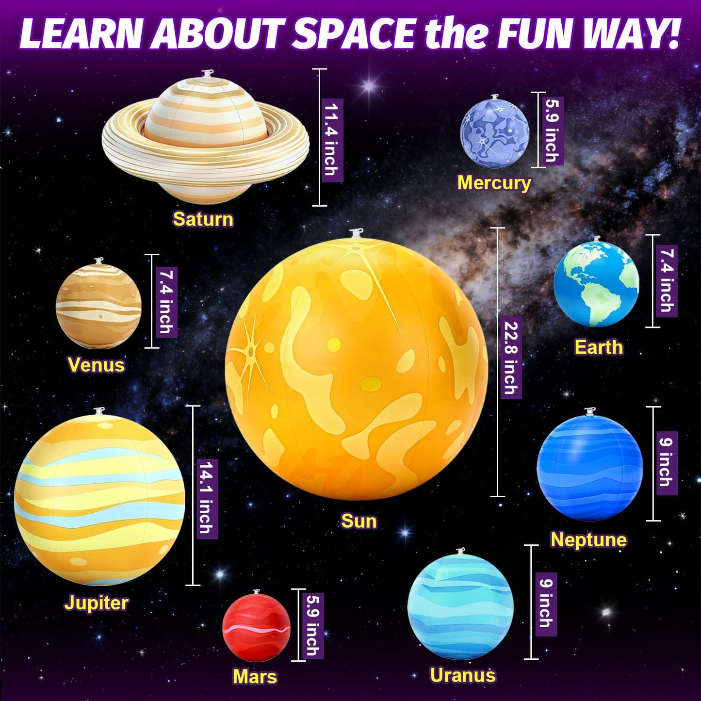 Inflatable Solar System Planets with Lights, 2026 Upgraded Inflatable Solar System 9 Giant Hanging Planets Astronomy Gifts for Ages 5-7, 6-8, 8-12 Outer Space Themed Room Party Decoration