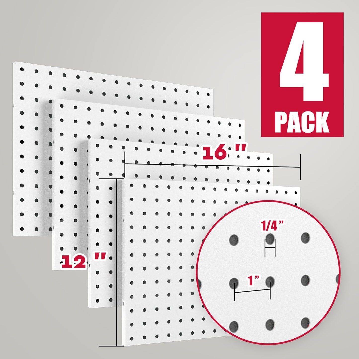 Spampur Peg Board, 4 Pack Metal PegBoard Organizer with Accessories, White Pegboard Panels with 50 Pcs Hooks and Baskets, Wall Organizer for Office, Craft Room Organization, Garage, Sewing Room