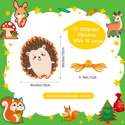 Pajean 10 Pcs Kids Lacing Cards Double Sided Animal Sewing Cards Kits 10 Styles Lacing Toy Crafts for Toddler Ages 3+ Developing Imagination Preschool Learning Activity Supplies(Farm Style)