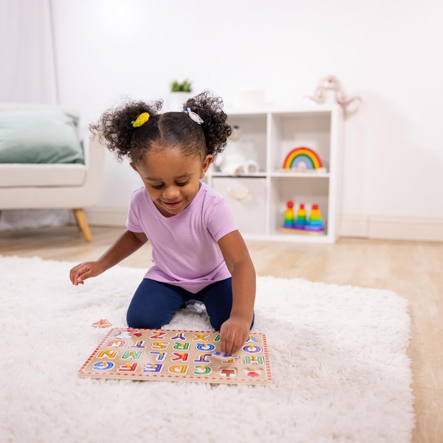 Melissa & Doug Wooden Lift & See Peg Puzzle Early Learning 2-Pack for Girls and Boys – Alphabet, Numbers