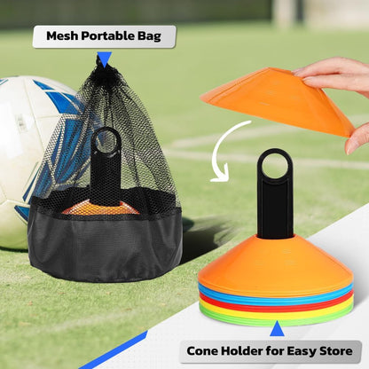 GHB Soccer Cones 25/50/100 Pack Disc Soccer Sport Cones Training Field Marker Agility Cones for Traffic, Basketball, Coaching, Practice Equipment Includes Cone Drills Guide