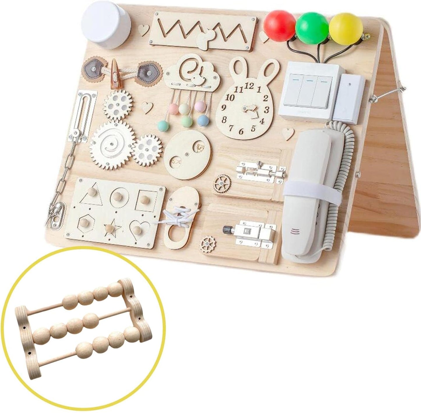 Educational Wooden Busy Board Set for Kids and Growth, Triple Row Abacus