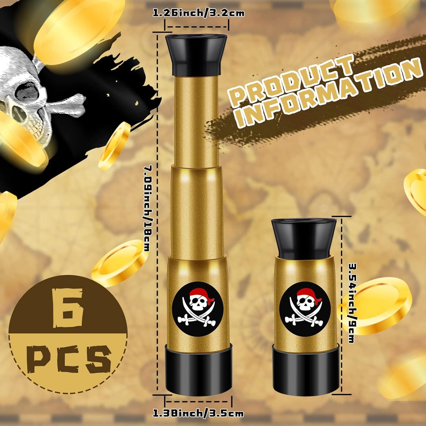 Zubebe 6 Pcs Plastic Pirate Telescopes for Kids Adjustable Mini Gasparilla Pirate Spyglass for Birthday Cosplay Party Supplies Costume Gasparilla Decoration(Bronze)