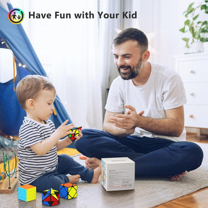 Vdealen Speed Cube Set, 7 Pack Puzzle Cube Bundle Fidget Ball 2x2 3x3 4x4 Pyramid Dodecahedron Rainbow Snake Magic Cube, Smooth Cube Game Toys Gift for Kids & Adults
