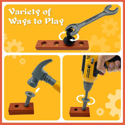 Kids Tool Set with Tool Box & Electronic Toy Drill, Pretend Play Kids Construction Kits, Toy Tools for Toddlers 3-5, Kids Tool Sets for Boys Ages 4-6